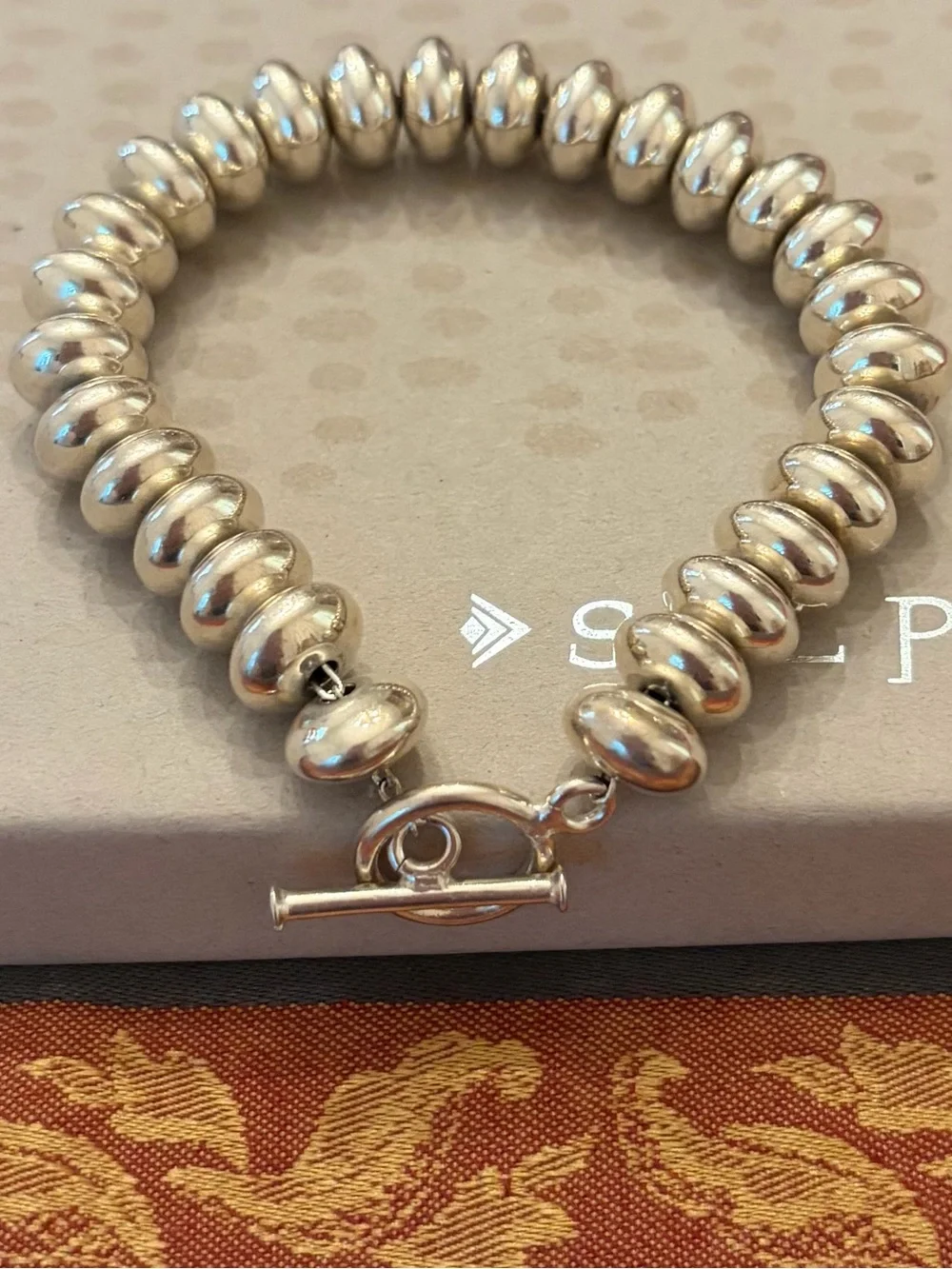 Rare Vintage Silpada Sterling Silver Oval Bead Toggle Clasp Bracelet B0626